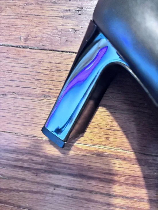 Amalfi Black with hint of deep Midnight Blue Block Heel Pumps - Picture 5 of 8